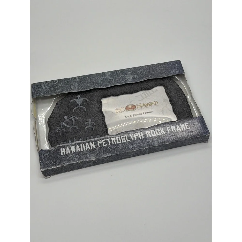 KC Hawaii Hawaiian Petroglyph Rock Frame Ohana 4x6‎ Photo Charcoal Black New